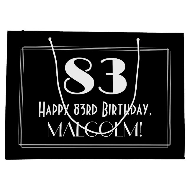 Sacola Para Presentes Grande 83.º Aniversário: Art Deco Inspira Estilo "83", No (Verso)