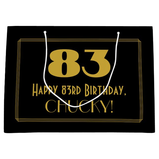 Sacola Para Presentes Grande 83.o aniversário — Art Deco Inspirava Olhar "83" & (Frente)