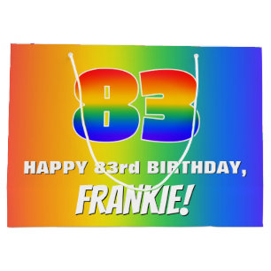 Sacola Para Presentes Grande 83.o aniversário: Padrão divertido do arco-íris