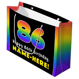 Sacola Para Presentes Grande 86.º aniversário: Arco-Íris Colorido nº 86, Nome P