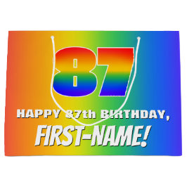 Sacola Para Presentes Grande 87th Birthday: Colorful, Fun Rainbow Pattern # 87