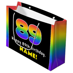 Sacola Para Presentes Grande 89º aniversário: Arco-Íris Colorido nº 89, Nome Pe