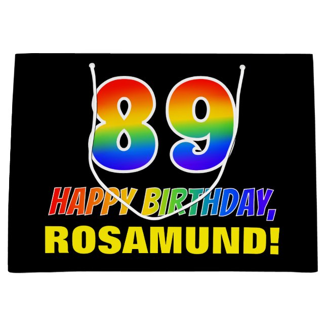 Sacola Para Presentes Grande 89º aniversário: Negrito, Divertido, Simples, Arco (Frente)