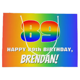 Sacola Para Presentes Grande 89th Birthday: Colorful, Fun Rainbow Pattern # 89