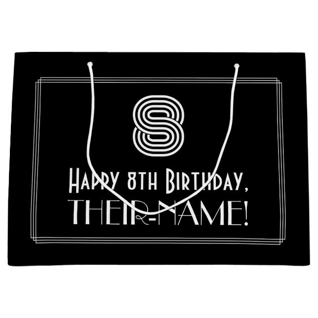 Sacola Para Presentes Grande 8.º aniversário — Art Deco Inspirou "8" e nome (Frente)