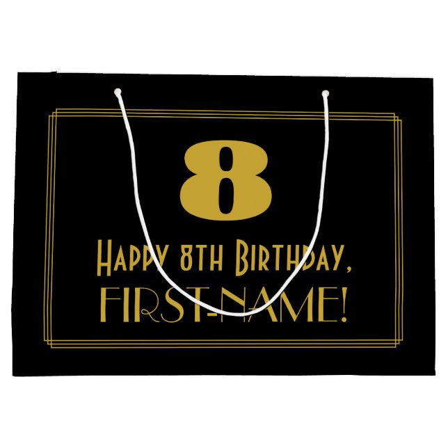 Sacola Para Presentes Grande 8.º aniversário — Art Deco Inspirou "8" e nome (Verso)