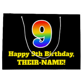 Sacola Para Presentes Grande 9º aniversário ~ Divertido, Colorido, Vibrante, Ar