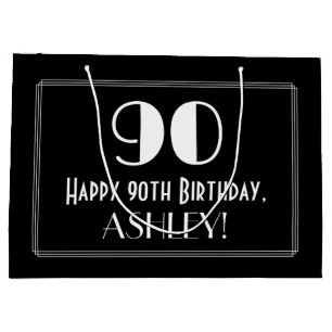 Sacola Para Presentes Grande 90 Aniversário: Art Deco Estilo Inspirado "90", N