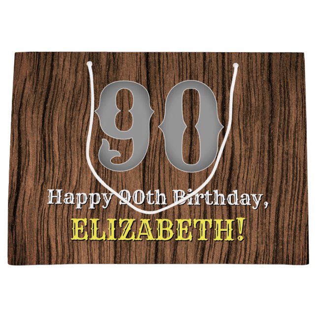 Sacola Para Presentes Grande 90 Birthday: País Inpirado Olhar, Nome (Frente)