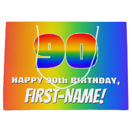 Sacola Para Presentes Grande 90th Birthday: Colorful, Fun Rainbow Pattern # 90