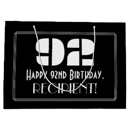 Sacola Para Presentes Grande 92º Aniversário ~ Arte Deco Inspirou "92" + Nome