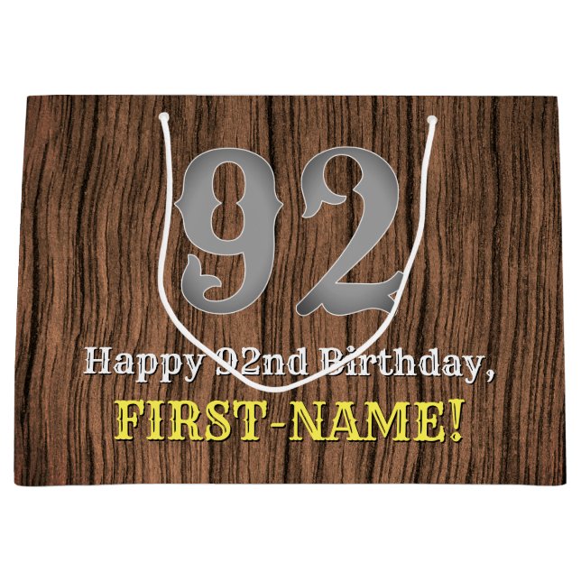 Sacola Para Presentes Grande 92º Aniversário: Country Western Inspirou Olhar, N (Frente)