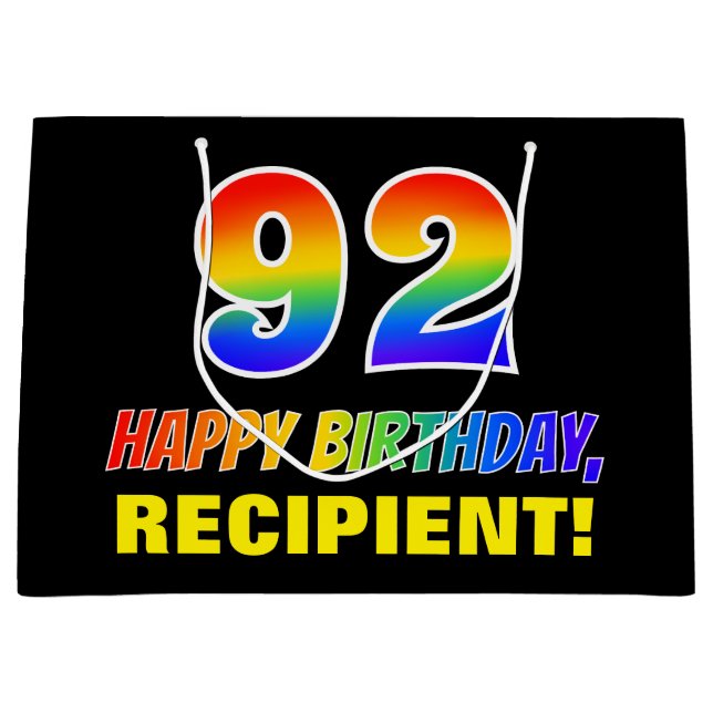 Sacola Para Presentes Grande 92º aniversário: Negrito, Divertido, Simples, Arco (Frente)