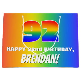 Sacola Para Presentes Grande 92nd Birthday: Colorful, Fun Rainbow Pattern # 92