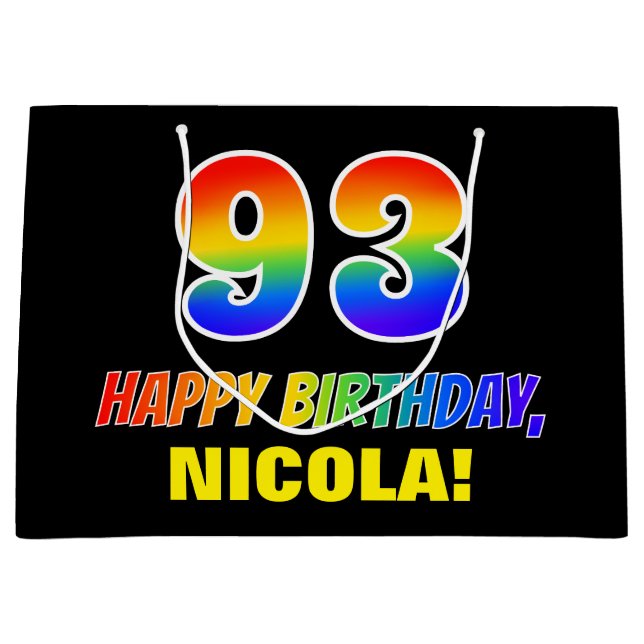 Sacola Para Presentes Grande 93º aniversário: Negrito, Divertido, Simples, Arco (Frente)