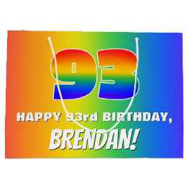 Sacola Para Presentes Grande 93rd Birthday: Colorful, Fun Rainbow Pattern # 93