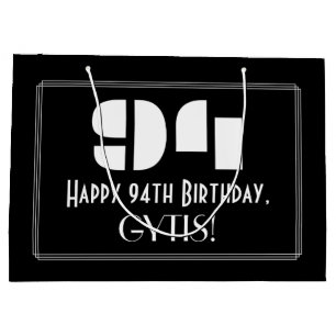 Sacola Para Presentes Grande 94º aniversário ~ Arte Deco Inspirou "94" + Nome