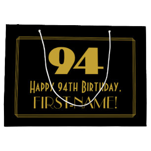 Sacola Para Presentes Grande 94.o Aniversário — Art Deco inspirou "94" e nom