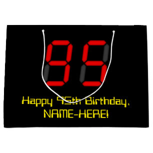 Sacola Para Presentes Grande 95.º aniversário: Estilo de Relógio Digital Vermel