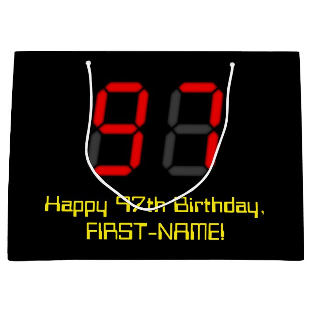 Sacola Para Presentes Grande 97.º aniversário: Estilo de Relógio Digital Vermel (Frente)