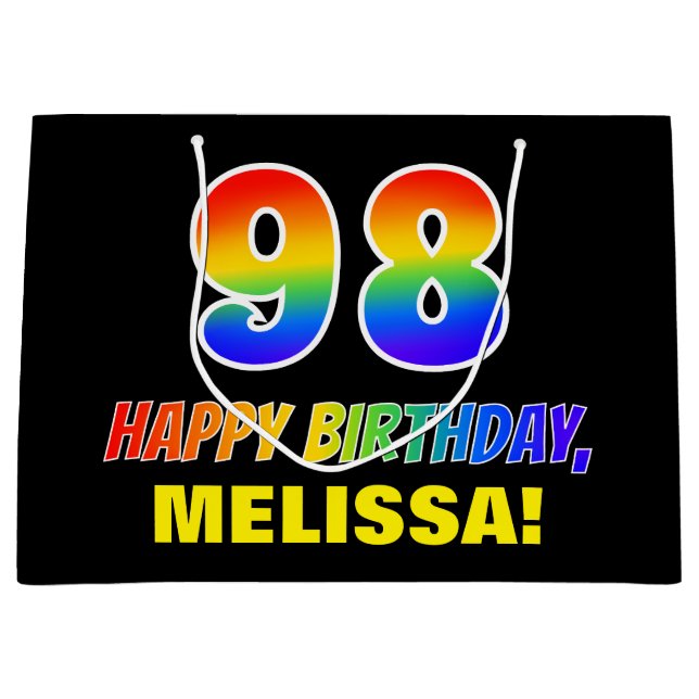 Sacola Para Presentes Grande 98º aniversário: Negrito, Divertido, Simples, Arco (Frente)