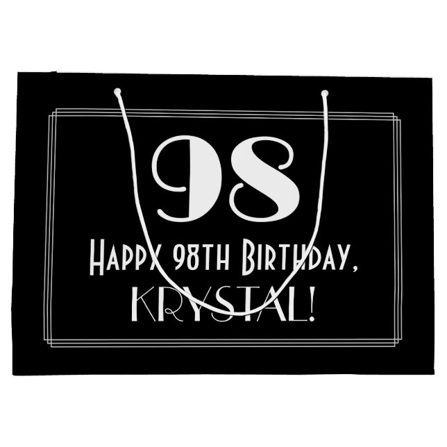 Sacola Para Presentes Grande 98.º Aniversário: Art Deco Inspira Estilo 98, Nome (Verso)