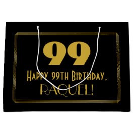 Sacola Para Presentes Grande 99.o aniversário — Art Deco Inspirou Olhar "99" & 