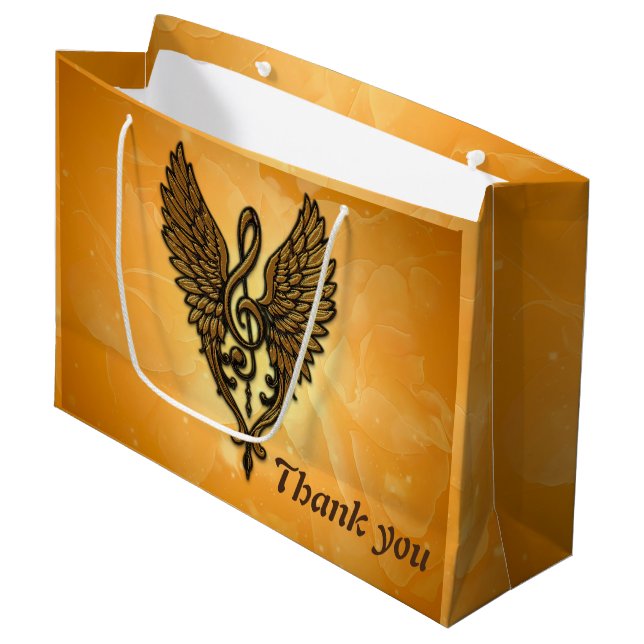 Sacola Para Presentes Grande A alma da melodia, uma clave ouro com asas. (Frente inclinada)