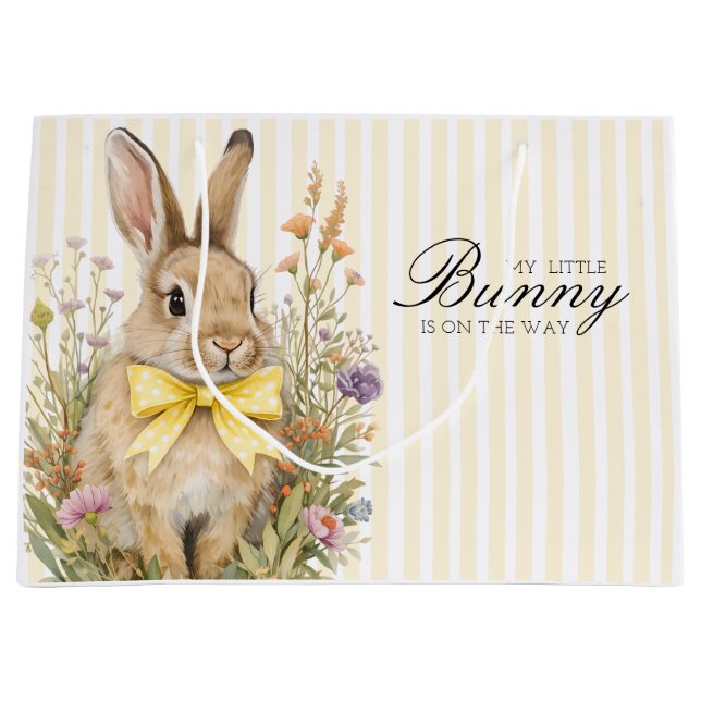 Sacola Para Presentes Grande A cute little Floral Bunny Yellow Bow Baby Shower  (Frente)