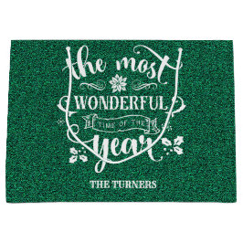 Sacola Para Presentes Grande A época mais maravilhosa do Monograma Verde do Ano