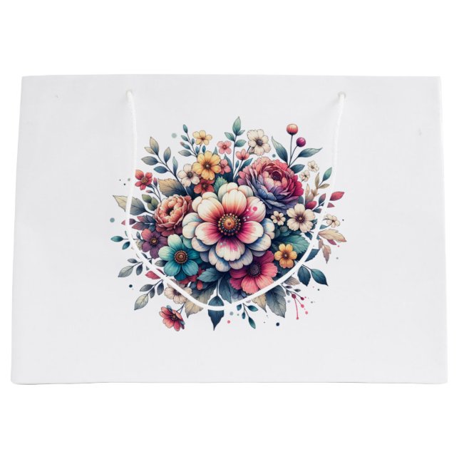 Sacola Para Presentes Grande A melhor mãe de sempre, aquarela floral (Frente)