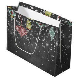 Sacola Para Presentes Grande A neve lasca-se em enfeites de natal do quadro |