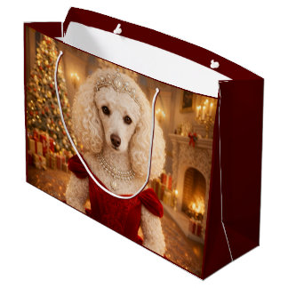 Sacola Para Presentes Grande A Poodle Christmas Holiday 