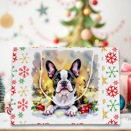 Sacola Para Presentes Grande A Sweet Boston Terrier Christmas