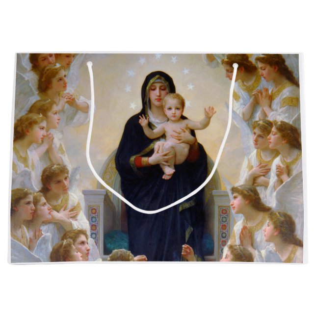 Sacola Para Presentes Grande A Virgem com Anjos, Bouguereau (Frente)