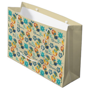 Sacola Para Presentes Grande Abacaxi havaiano e Hibiscus 3