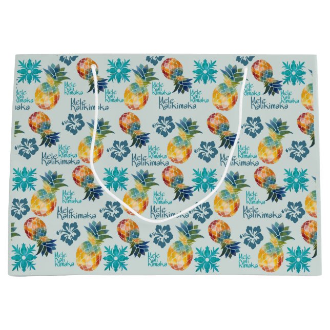 Sacola Para Presentes Grande Abacaxi havaiano e Hibiscus Mele Kalikimaka 2 (Frente)