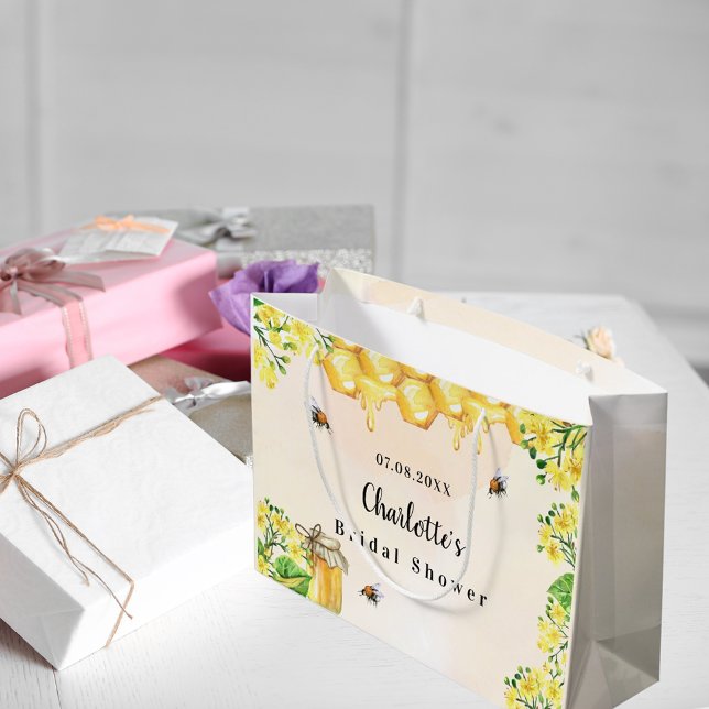 Sacola Para Presentes Grande abelhas bumble bees mel nome floral amarelo para c (Criador carregado)