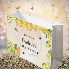 Sacola Para Presentes Grande Abelhas-chá de fraldas mel amarelo floral