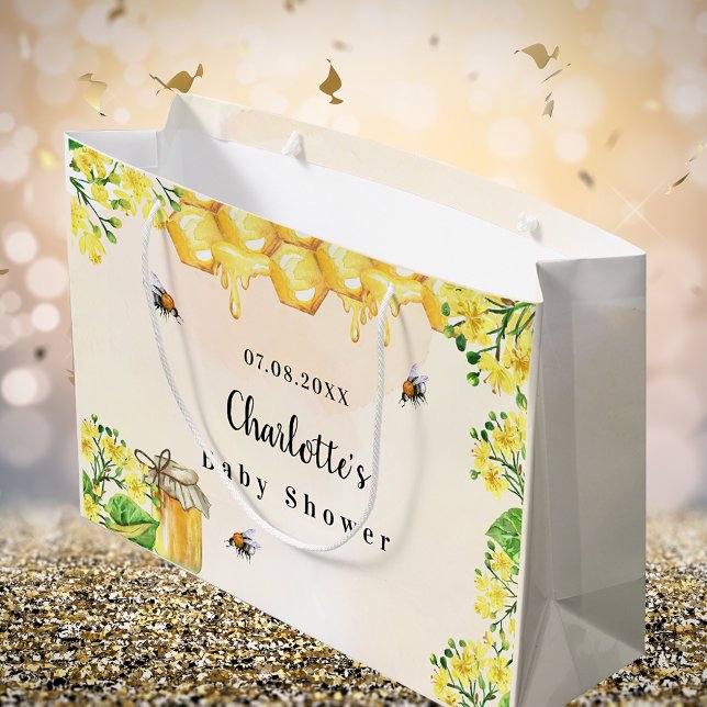 Sacola Para Presentes Grande Abelhas-chá de fraldas mel amarelo floral (Criador carregado)
