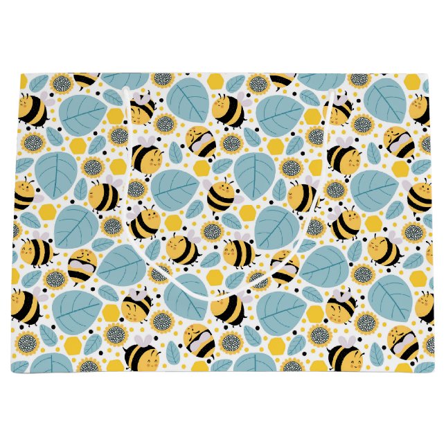 Sacola Para Presentes Grande Abelhas de mel e flores solares (Frente)