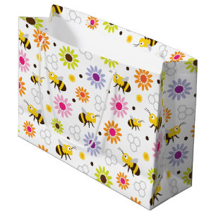 Sacola Para Presentes Grande Abelhas e Flores