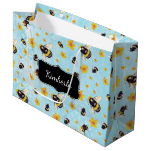 Sacola Para Presentes Grande Abelhas e Flores Personalizadas