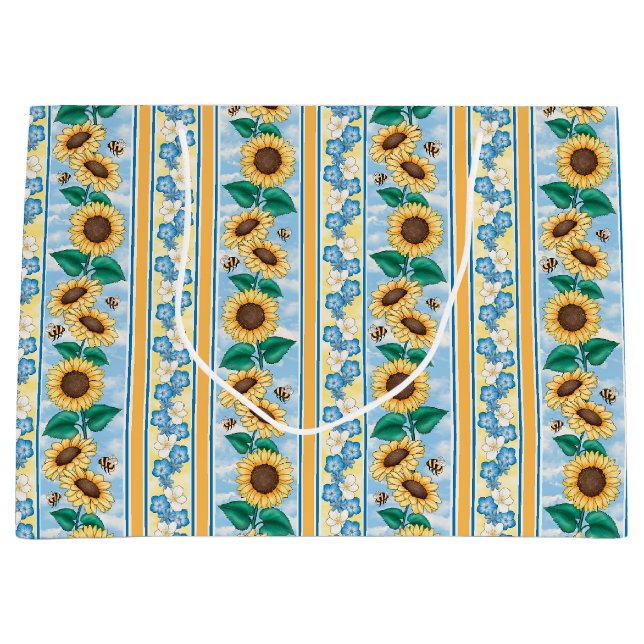 Sacola Para Presentes Grande Abelhas Girassóis Flores do Sol Saco Presente (Frente)