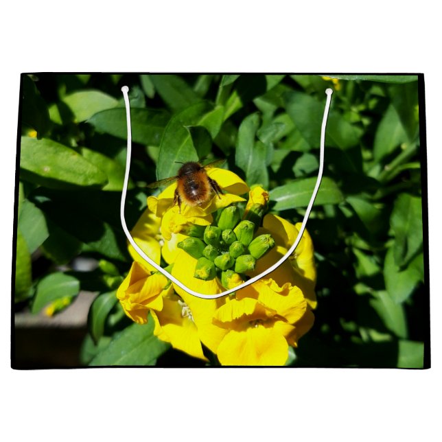 Sacola Para Presentes Grande Abelhas nas Flores Amarelas (Frente)