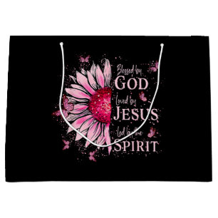 Sacola Para Presentes Grande Abençoado Por Deus - Amado Por Jesus Girassol Rosa