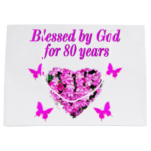 SACOLA PARA PRESENTES GRANDE ABERTO POR DEUS POR 80 ANOS DE DESIGN FLORAL