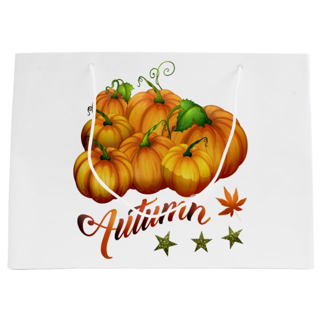 Sacola Para Presentes Grande Abóboras de outono (Frente)