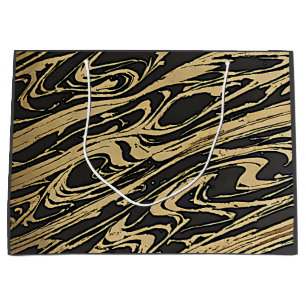Sacola Para Presentes Grande Abstract Fluid Art - Black Marble Effect