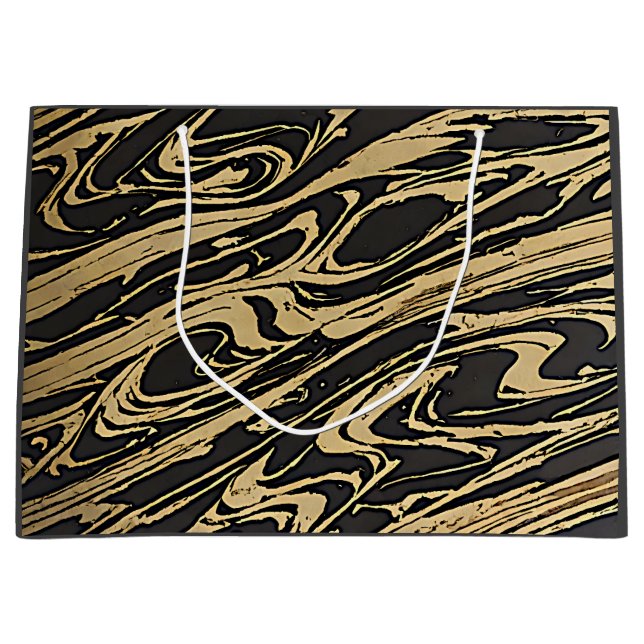 Sacola Para Presentes Grande Abstract Fluid Art - Black Marble Effect (Frente)